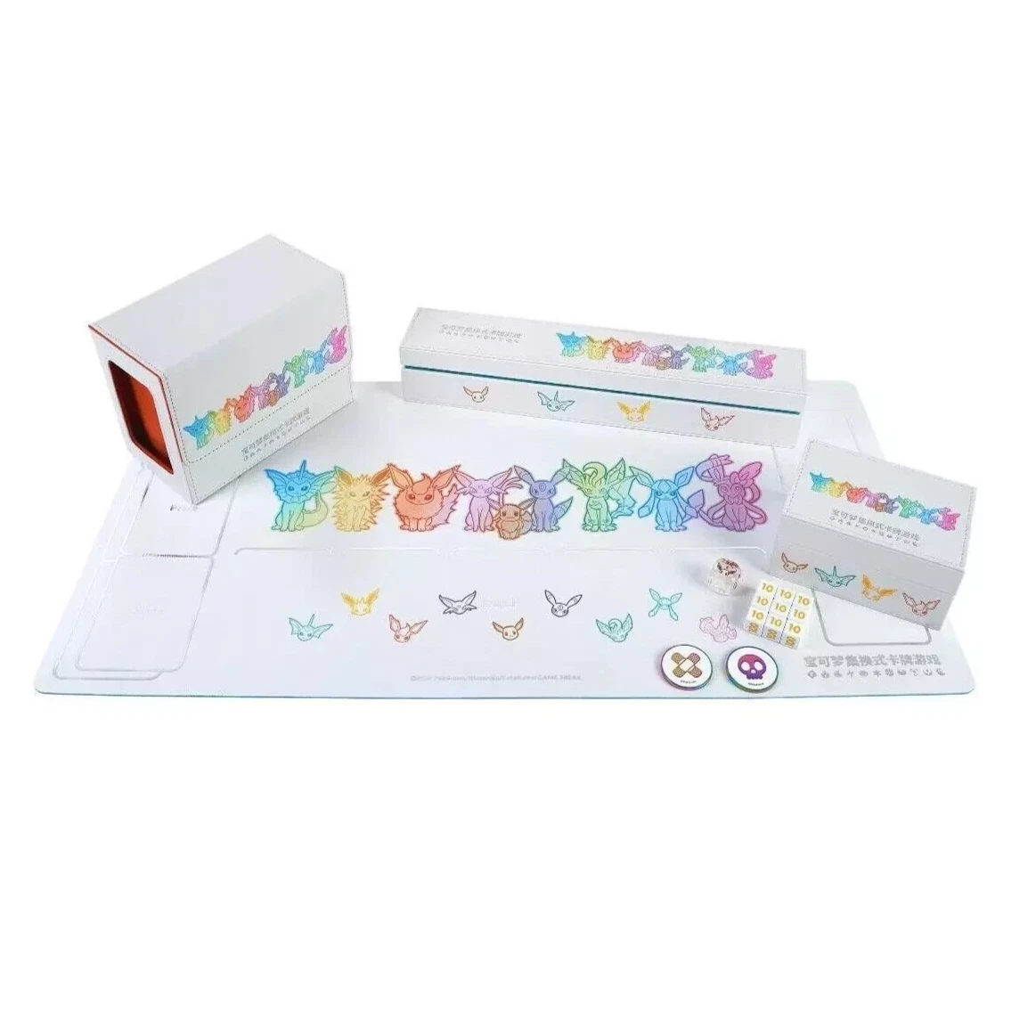 Pokemon S-Chinese Eevee Deck box, playmat & box, damage counter box &